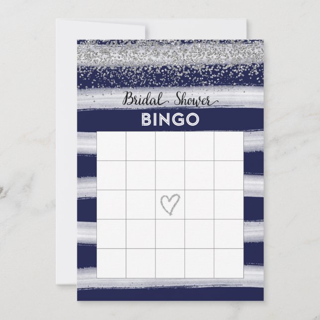 Bingokarte für Silber und Navy Blue Brautparty Einladung (Vorderseite)