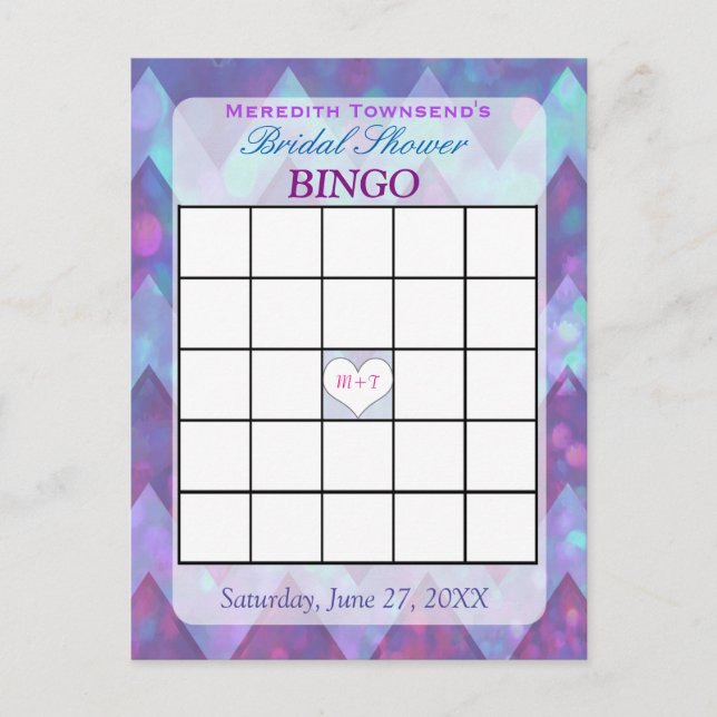 Bingokarte | Lila Zickzack Einladungspostkarte (Vorderseite)