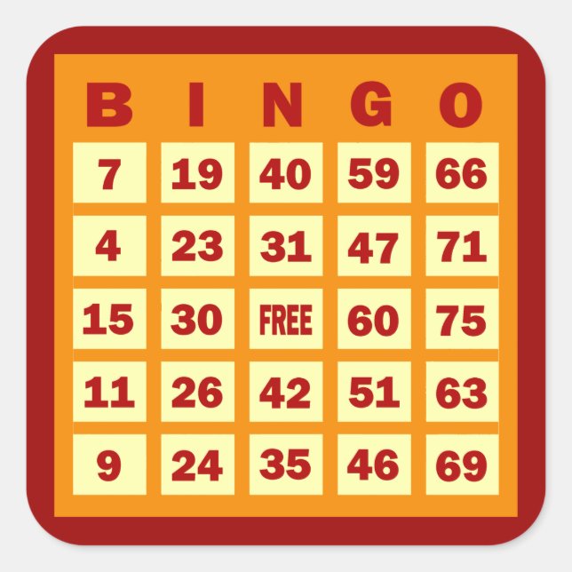 Bingokarte Quadratischer Aufkleber (Vorderseite)