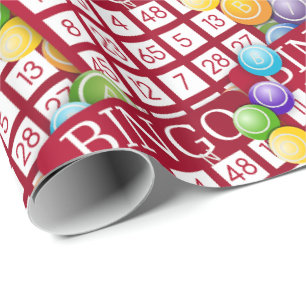 Bingokarte und Bingokorbälle Großdrucke Geschenkpapier