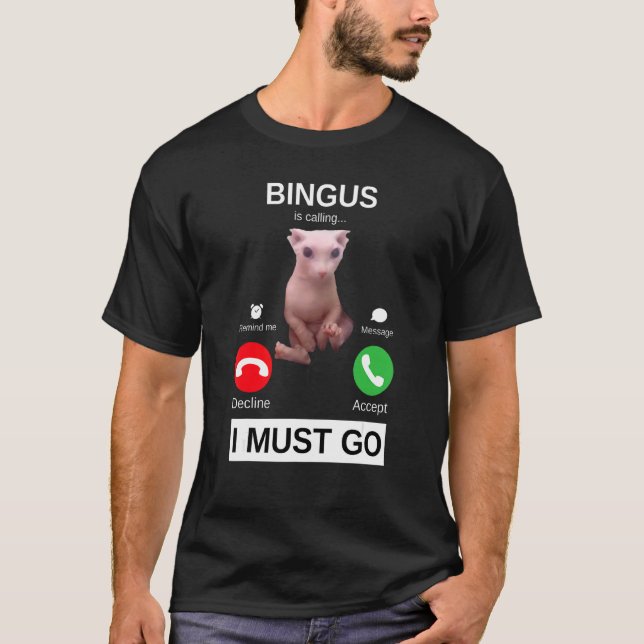 Bingus Is Calling    Hairless Sphynx Cat Meme T-Shirt (Vorderseite)