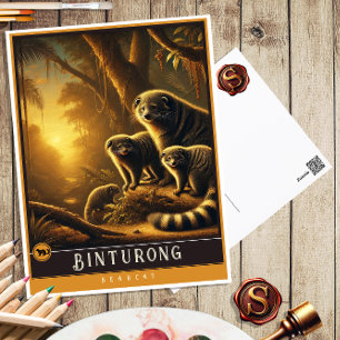 Binturong Carte postale Famille Vintage Animal