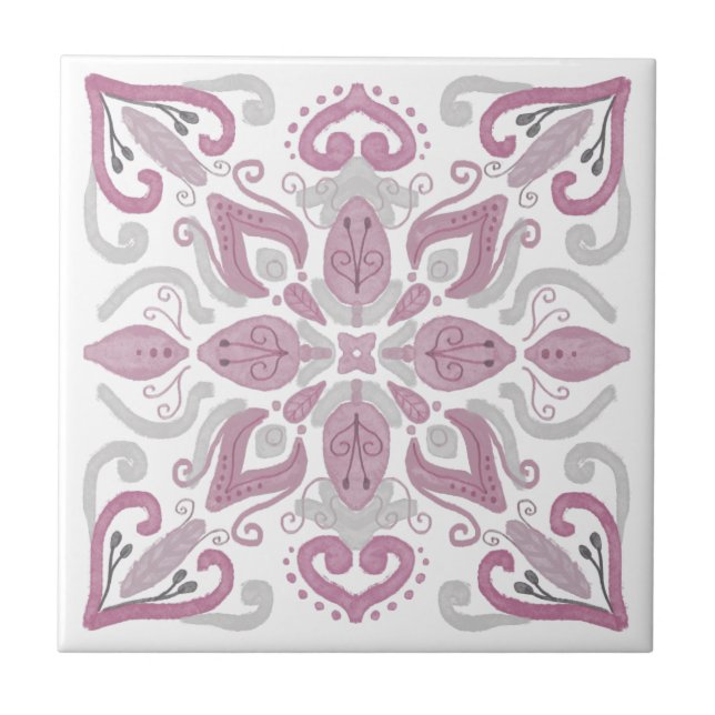 Bio alte Zuhause Aquarell-Dekoration Rosa Grau Wei Fliese (Vorderseite)