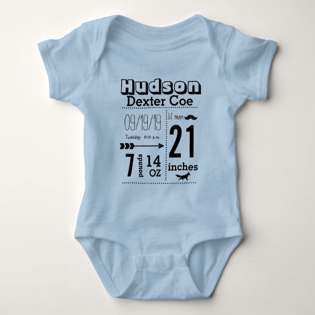 Bio Baby Boy Birth Record Lil' Man Mustache Strampler (Vorderseite)