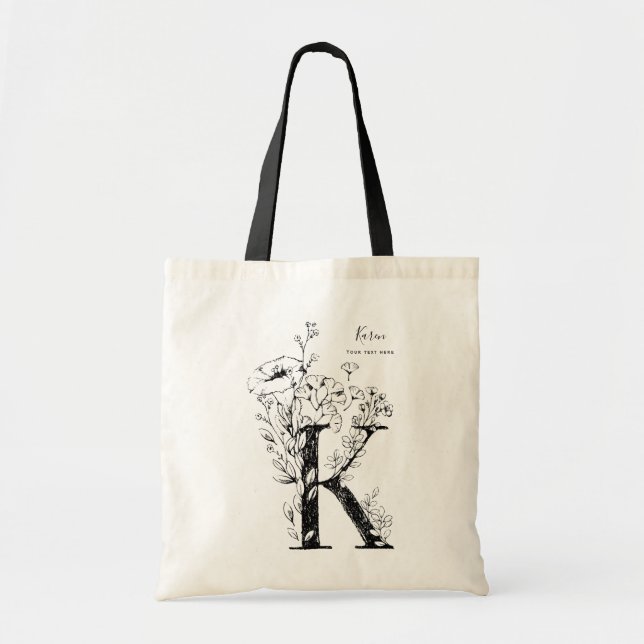 Bio Bauernhaus Blumenbrief K, Monogramm Tragetasche (Vorne)