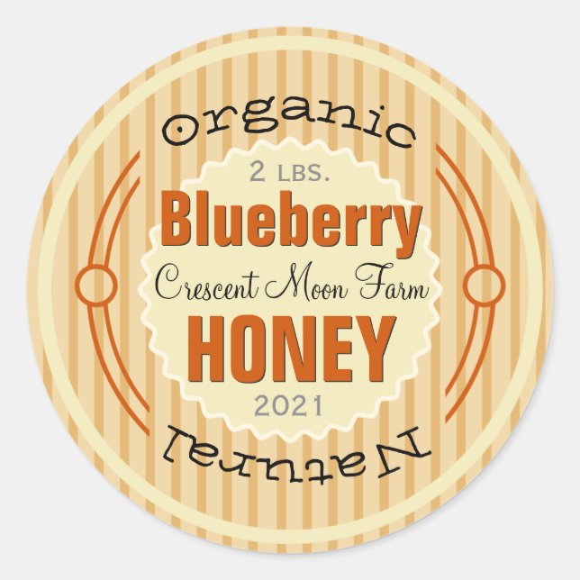 Bio Blueberry Personalisiert Honey Jar Runder Aufkleber (Vorderseite)