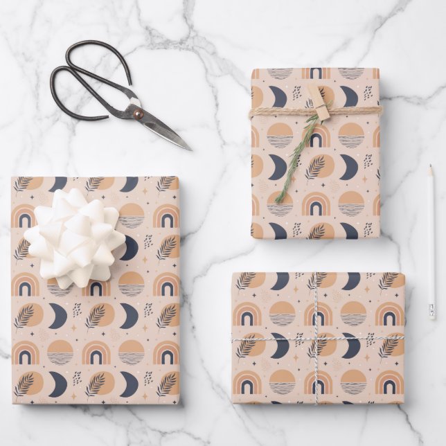 Bio Boho Pattern Geschenkpapier Set (Vorderseite)