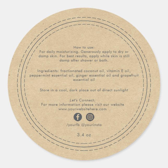 Bio Business Beauty Product Ingredients Kraft Runder Aufkleber (Vorderseite)