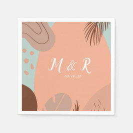 Bio Collage Monstera Hochzeitslogo Earth Tone Serviette
