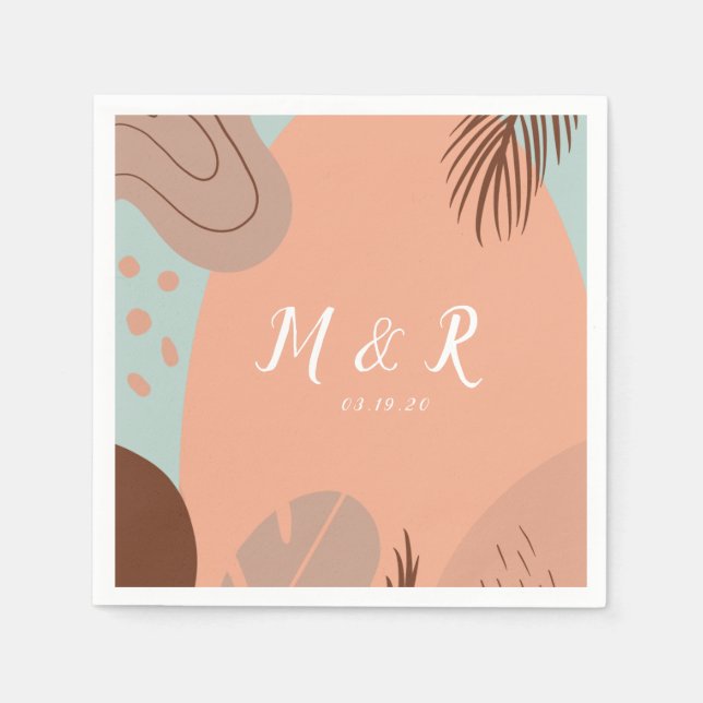 Bio Collage Monstera Hochzeitslogo Earth Tone Serviette (Vorderseite)