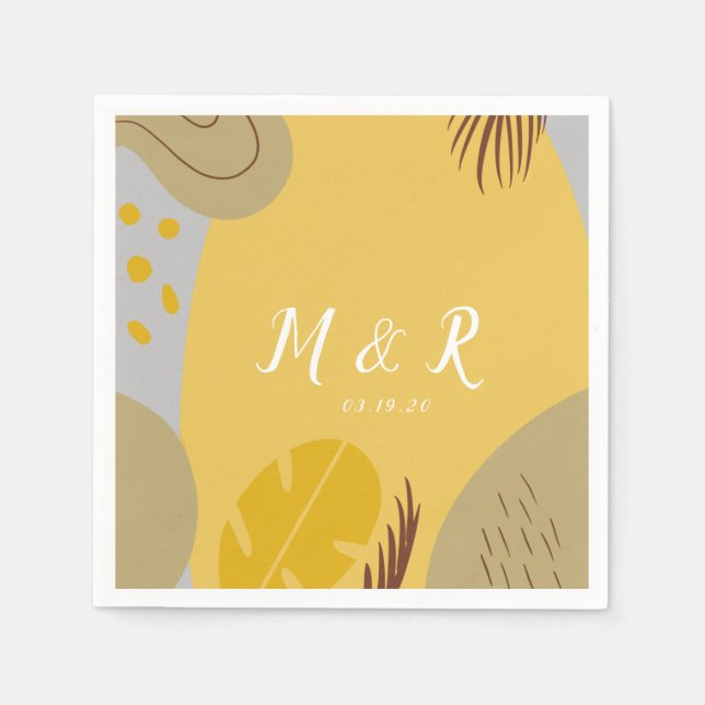 Bio Collage Monstera Wedding Earth Tone Yellow Serviette (Vorderseite)