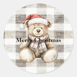Bio Cream Tan Christmas Teddy Bear Weihnachtsmannm Runder Aufkleber