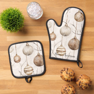 Bio Cream Tan Weihnachtsschmuck Ofenhandschuh & Topflappen-Set