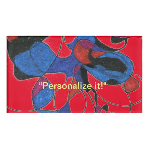 Bio Design in Rot, Blau und Schwarz Namenschild
