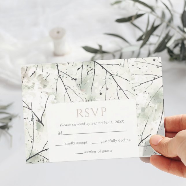 Bio Dusty Sage Khaki Floral RSVP Card Karte (Von Creator hochgeladen)