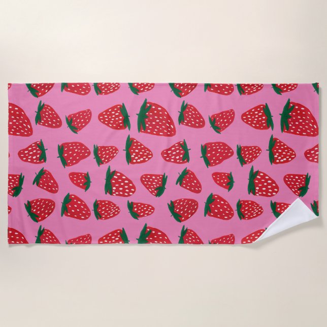 Bio Erdbeeren im Sommer rot auf rosa Untergrund Strandtuch (Vorderseite)