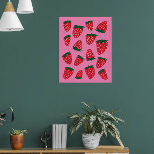 Bio Erdbeeren im Sommer rot bis rosa Hintergrund Poster