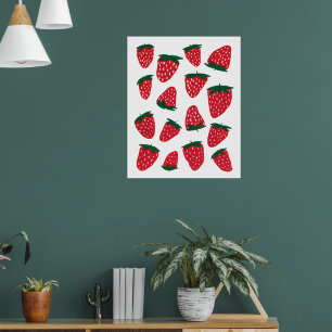 Bio Erdbeeren im Sommer - rot und grün Poster