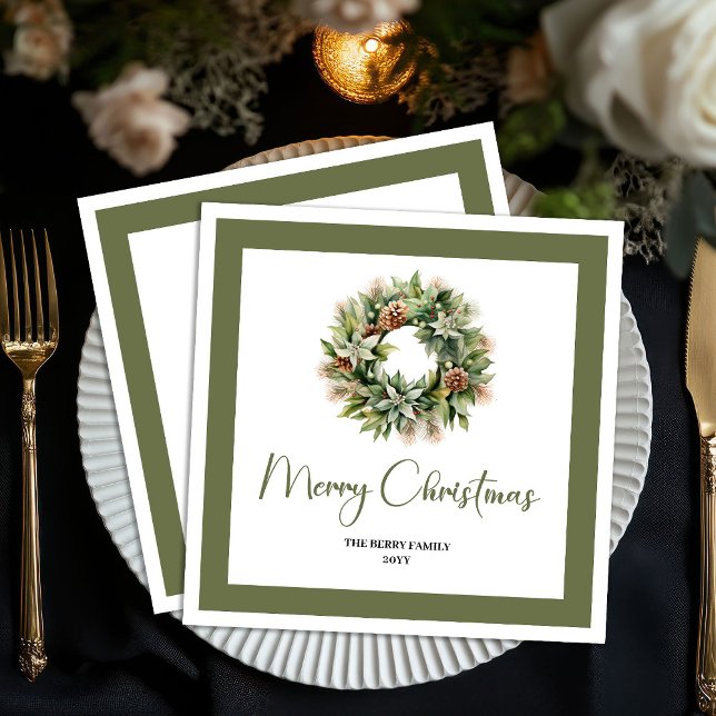 Bio-Erde-Ton-Weihnachtskranz-individuelle Serviett Serviette (Organic Earth Tone Christmas Wreath Custom Napkins)