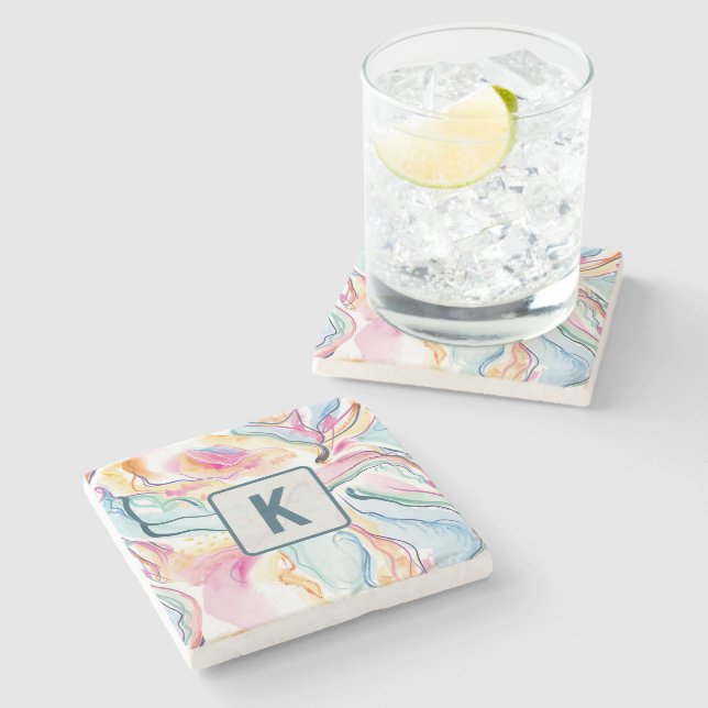 Bio Federstruktur mit fließenden Wellenformen Steinuntersetzer (Seitenansicht)