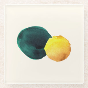 Bio Form Abstrakt Farbe Gelb grün Glasuntersetzer