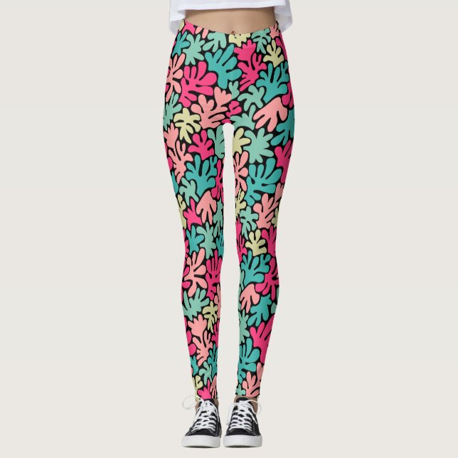 Bio Formen Abstrakt 240822 - Schwarzweißfarben Leggings (Vorderseite)