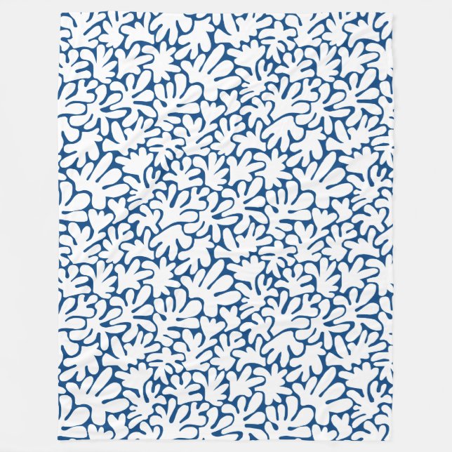 Bio Formen Abstrakt 240822 - White on Indigo Fleecedecke (Vorderseite)