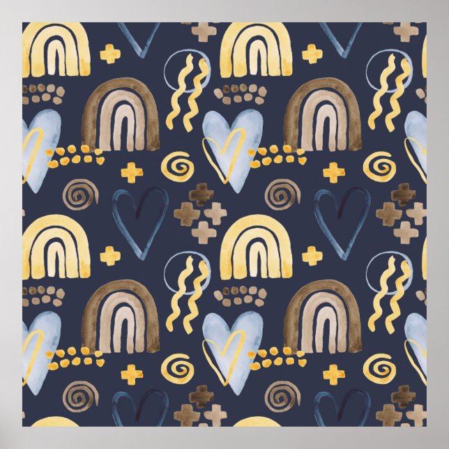 Bio Formen naiv mit Regenbogen, Herz. Poster (Vorne)