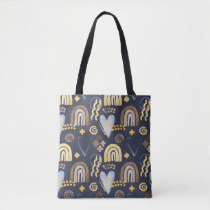 Bio Formen naiv mit Regenbogen, Herz. Tasche