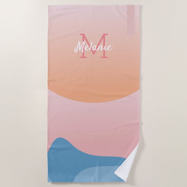 Bio Formen Sunset Ombre Monogram Beach Strandtuch (Vorderseite)