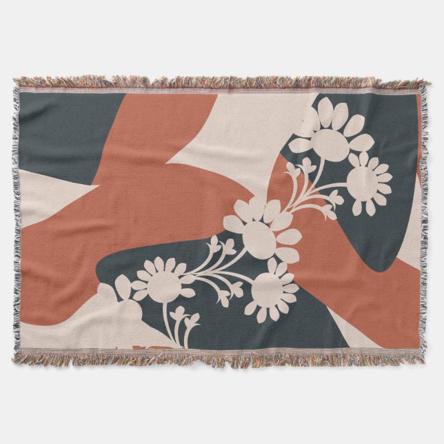 Bio Formen warme Farbtöne Bohemische Blüte Decke (Vorderseite)