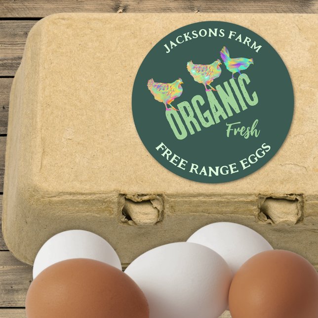 Bio Freilandeier für frische Hühnereier Runder Aufkleber (Organic fresh free range chicken eggs stickers with personalized small business name)