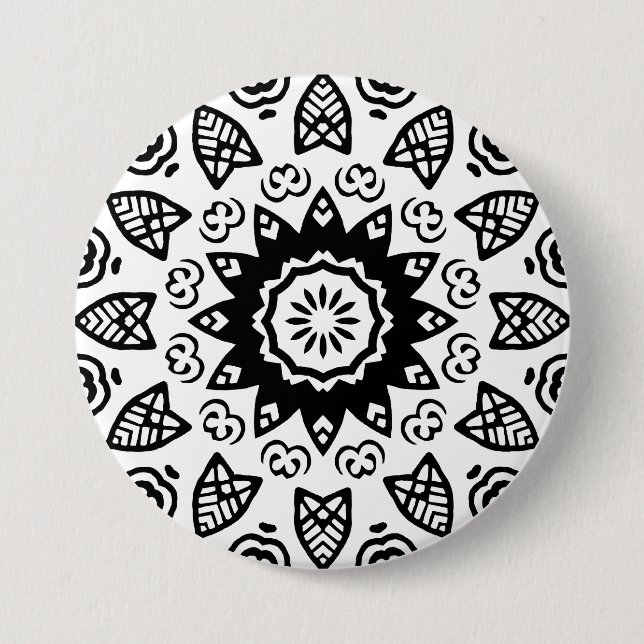 Bio Geometrie 013 - Schwarz auf Weiß Button (Vorderseite)