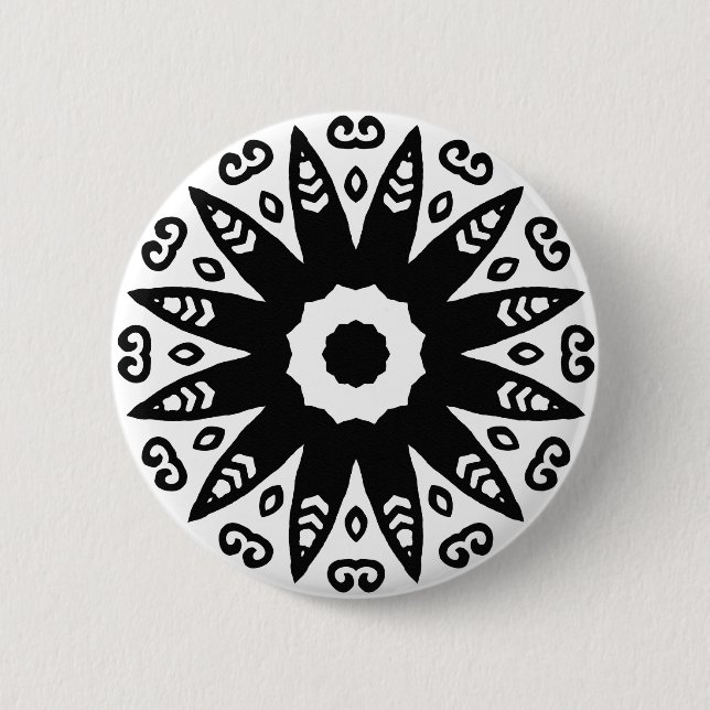 Bio Geometrie 01 - Schwarz auf Weiß Button (Vorderseite)