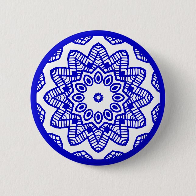 Bio Geometry 012 - Royal Blue on White Button (Vorderseite)