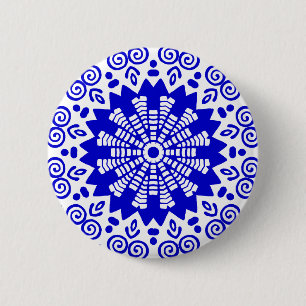 Bio Geometry 014 - Royal Blue on White Button