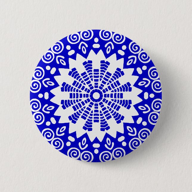 Bio Geometry 014 - White on Royal Blue Button (Vorderseite)