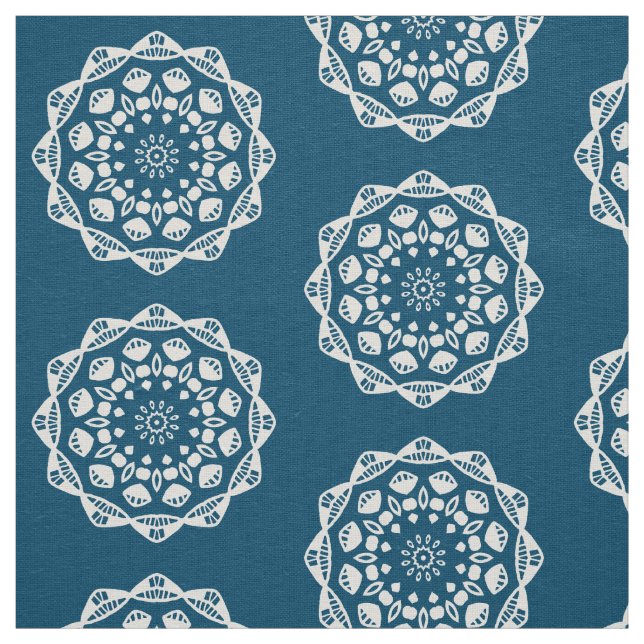 Bio Geometry 015 - White on Blue 00486b Stoff (Muster)