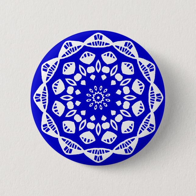Bio Geometry 015 - White on Royal Blue Button (Vorderseite)