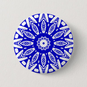 Bio Geometry 018 - White on Royal Blue Button