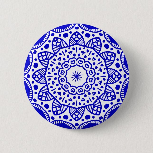 Bio Geometry 022 - Royal Blue on White Button (Vorderseite)