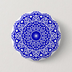 Bio Geometry 022 - White on Royal Blue Button