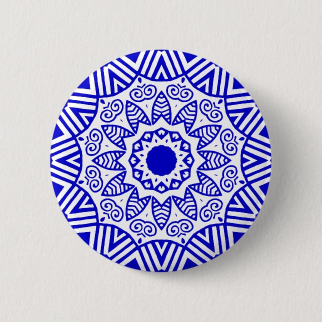 Bio Geometry 023 - Royal Blue on White Button (Vorderseite)