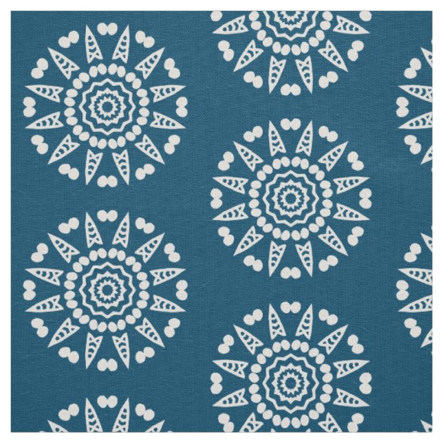 Bio Geometry 08 - White on Blue 00486b Stoff (Muster)