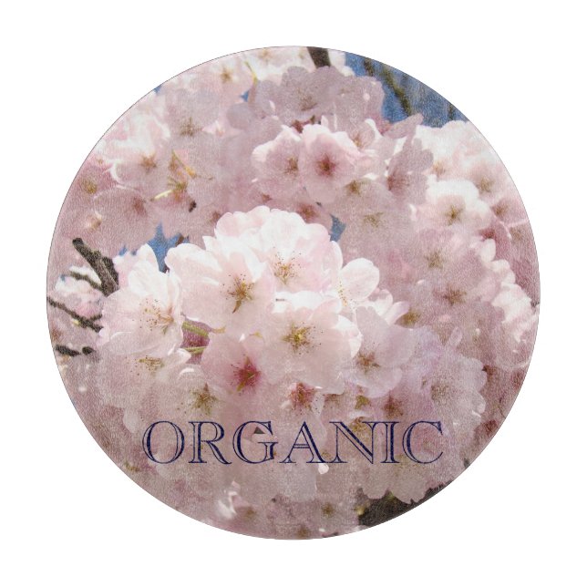 BIO Glasspanplatten Rosa Baumblüten Schneidebrett (Vorderseite)