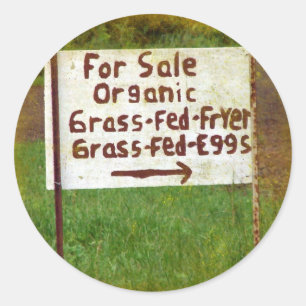 Bio Gras Gefüttert Eier und Gebüsch Runder Aufkleber