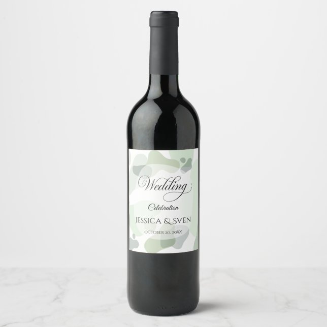 Bio Greenery Geometric Abstrakt Wedding Weinetikett (Vorderseite)