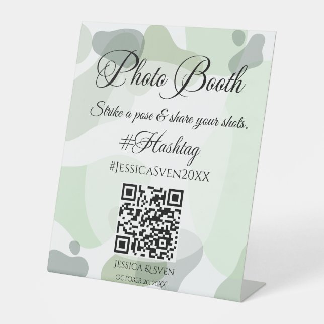 Bio Greenery Geometric Wedding Foto Stand Sockelschild (Vorderseite)