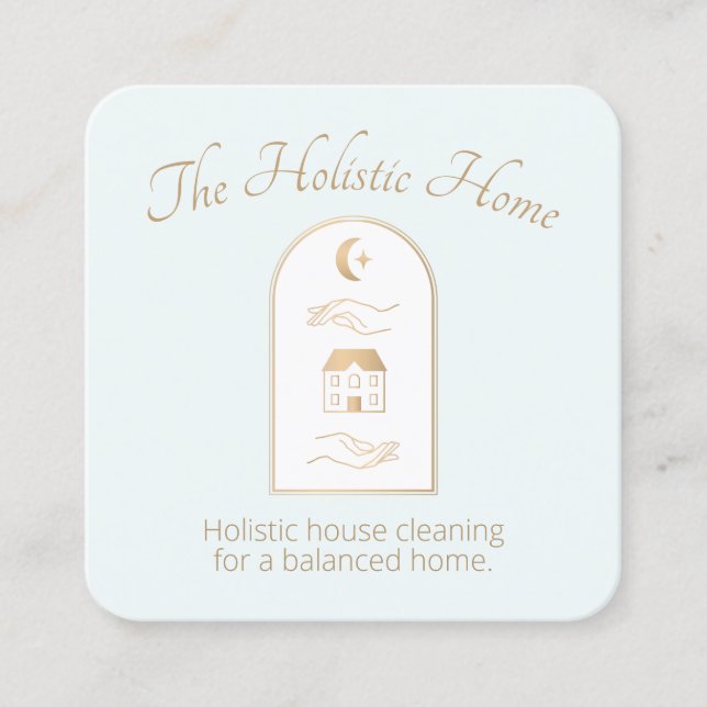 Bio Hausreinigung - Boho Moon und Hände Quadratische Visitenkarte (Vorderseite)