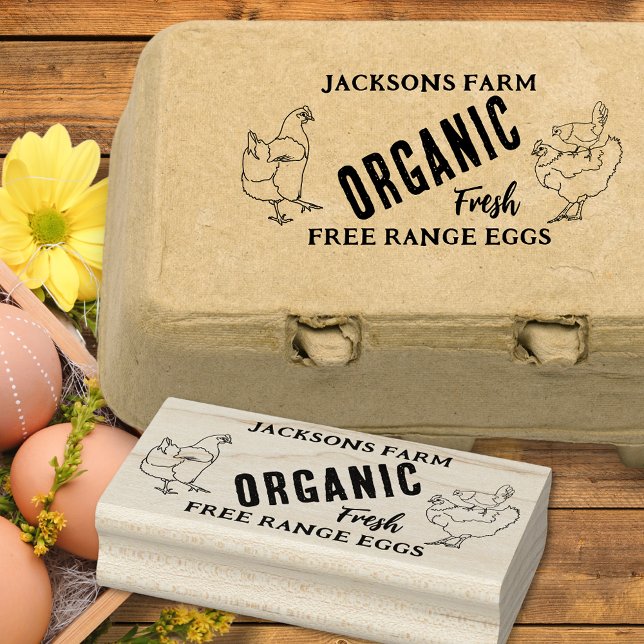 Bio Hühnereiunternehmen Gummistempel (Chicken Eggs free range organic custom business hen egg box ink rubber stamp)